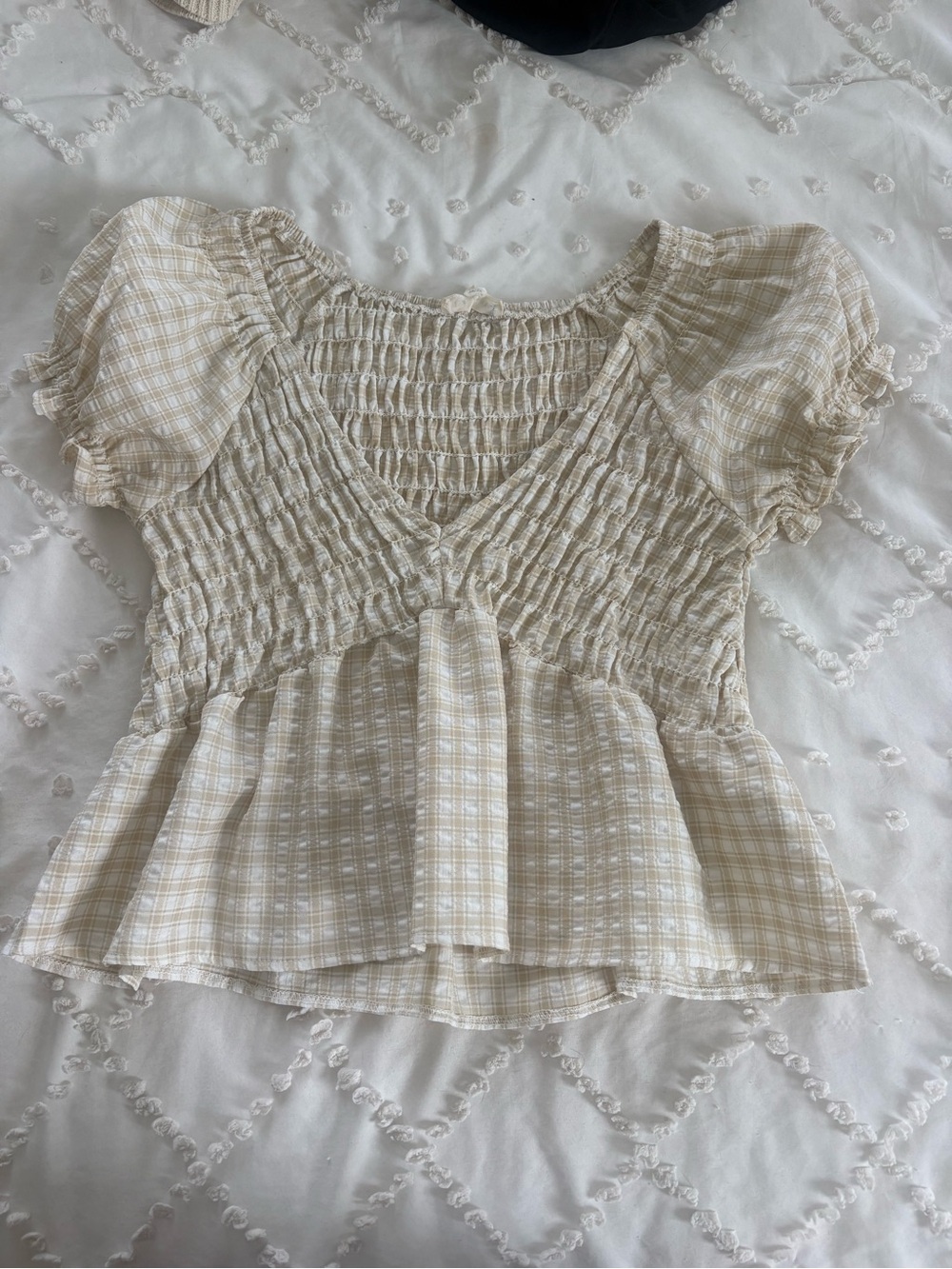 Pacsun Smocked gingham Top in Light Beige